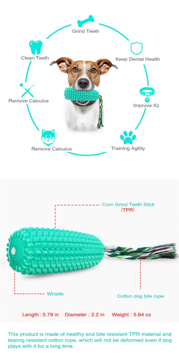 健全なTpr物質的な犬の耐久財ロープの相互おもちゃが付いている飼い犬の歯ブラシの咀嚼のおもちゃの子犬の咀嚼のトウモロコシのおもちゃ
